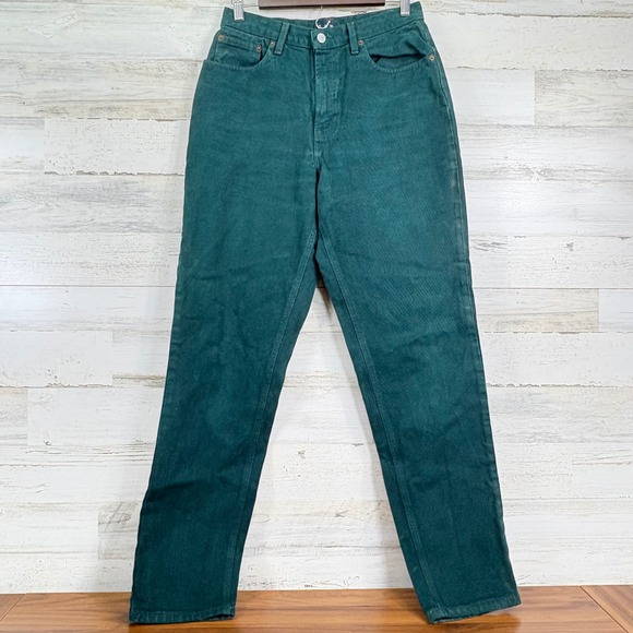 GAP Vintage 90s Size 10 Long High Waisted Jeans Green Denim 100% Cotton 27x31 - Picture 1 of 13